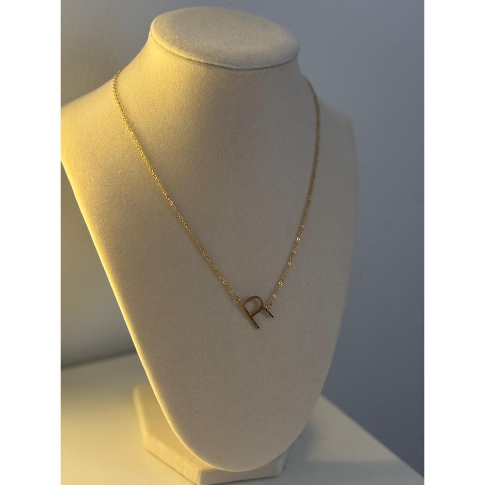 Gold Initial R Necklace Dainty Letter Pendant Stainless Steel Gift - Picture 2 of 4